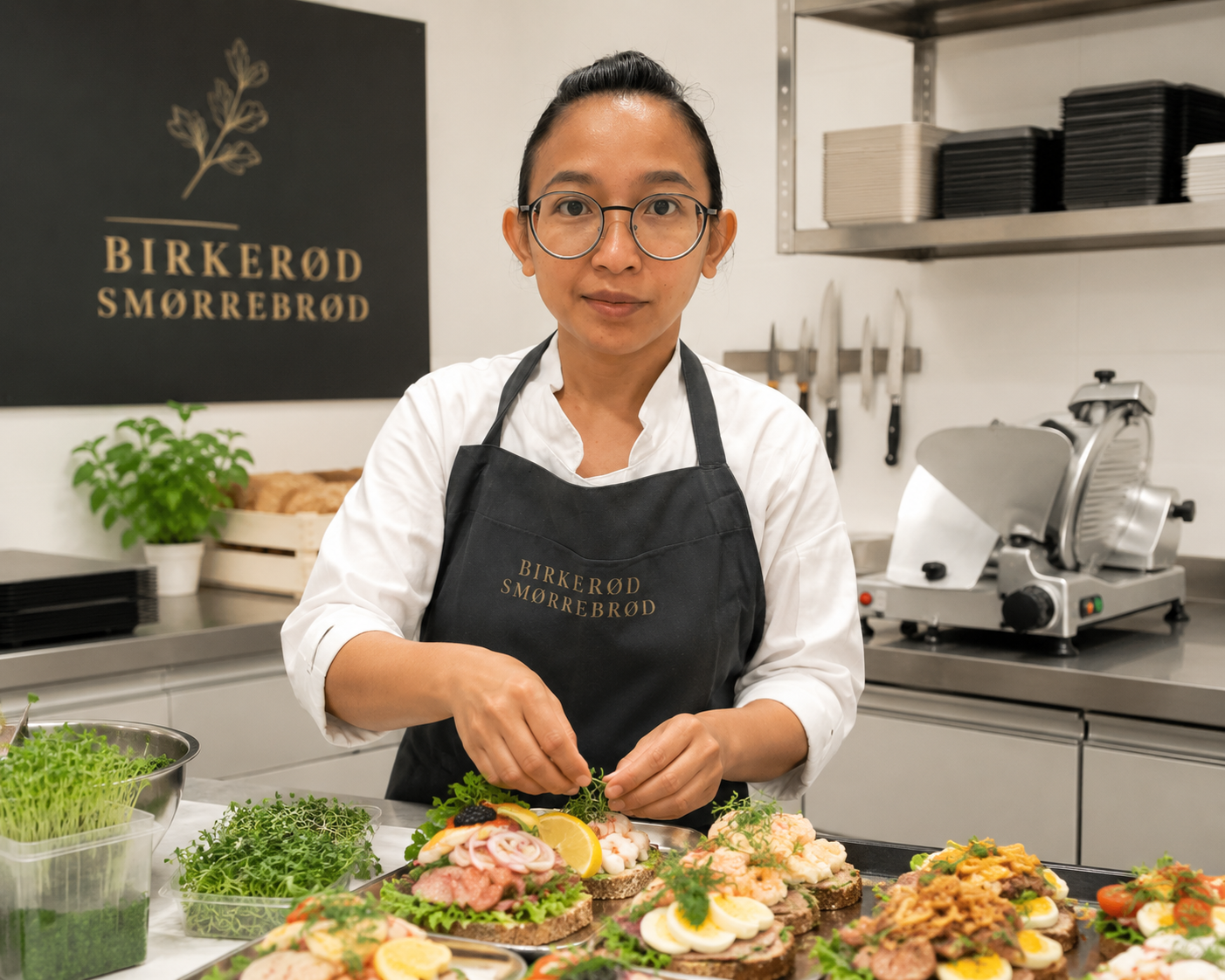 Dewanti fra Birkerød Smørrebrød i køkkenet